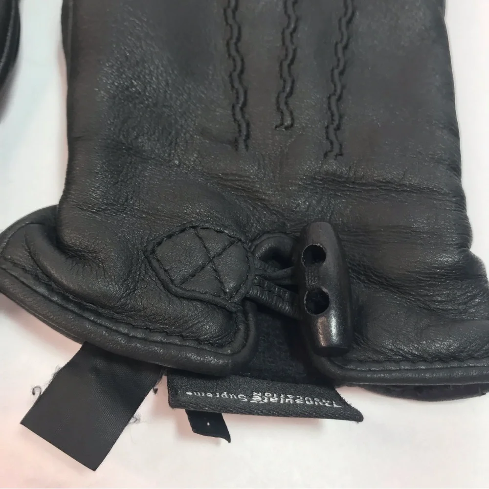 Eddie Bauer Black Leather Fleece Lined Gloves Size L